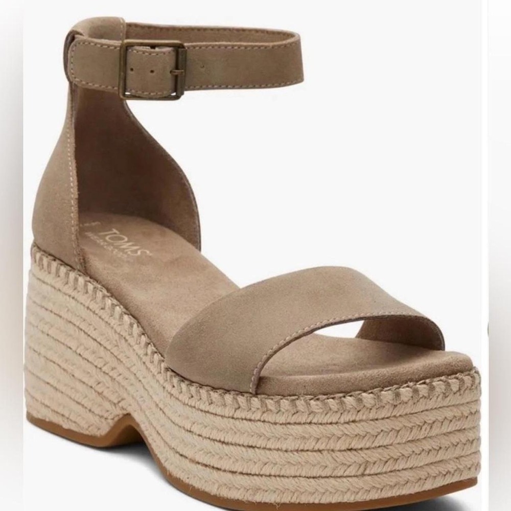 NWT Toms Brown Laila Suede Ankle Wrap Wedge Sandals Size 12